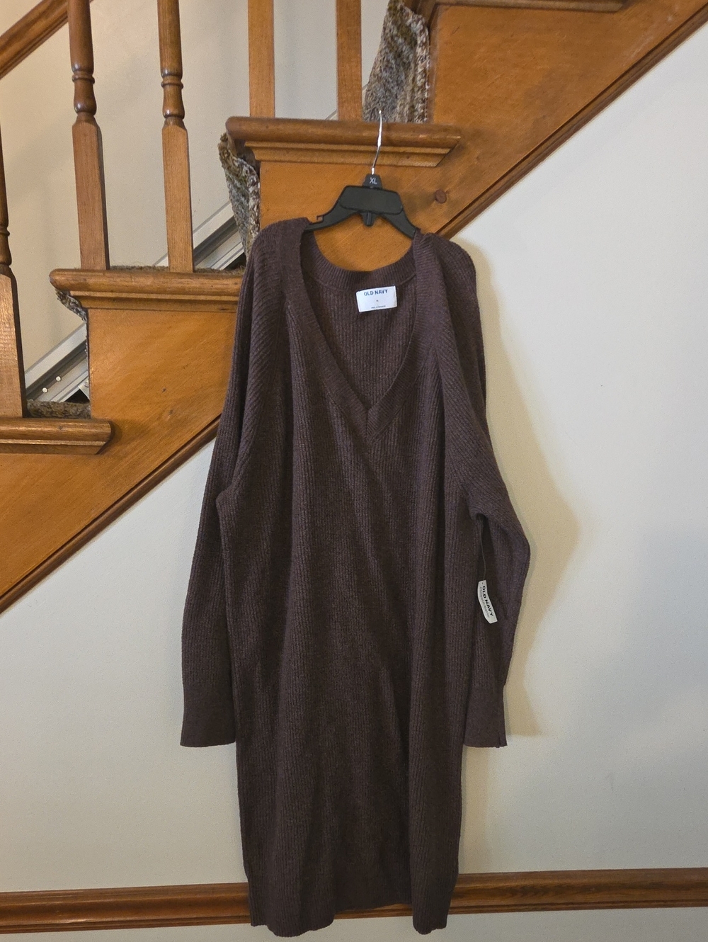 Old Navy Brown V-Neck Long Knit Sweater Dress